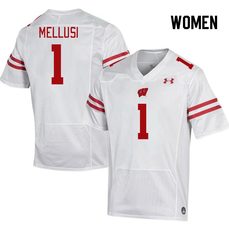 Women #1 Chez Mellusi Winsconsin Badgers College Football Jerseys Stitched Sale-White - Click Image to Close
